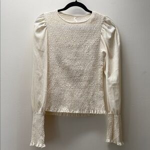 Anthropologie Cream Smocked Blouse